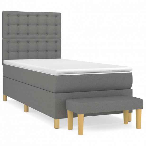 vidaXL Box spring postel s matrací tmavě šedá 100 x 200 cm textil