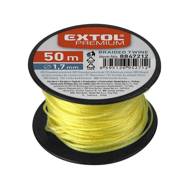EXTOL PREMIUM Provázek stavební EXTOL 1,7mm x 50m, žlutý 1303