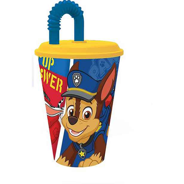 STOR Plastový kelímek s brčkem Paw Patrol 430ml modrý