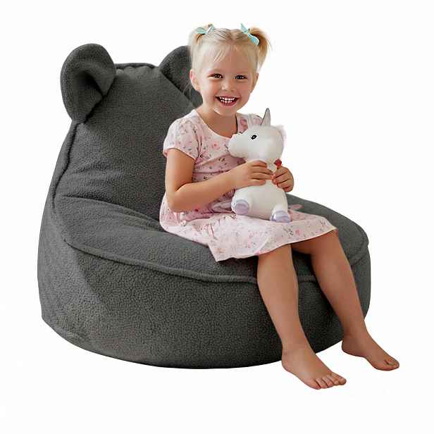 Dreamroots SEDACÍ VAK PRO DĚTI Myš 75/75/55 cm, měkké bouclé 315 g/m², snímatelný potah, Steel Grey