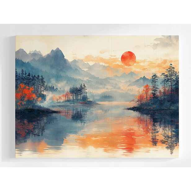 Plakát Krajina Jezero Hory Voda Západ Slunce Pohled 100x75