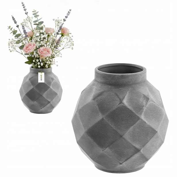 Geometrická keramická váza 3D Šedá Beton Ø11 H 22 cm intenzivní barva