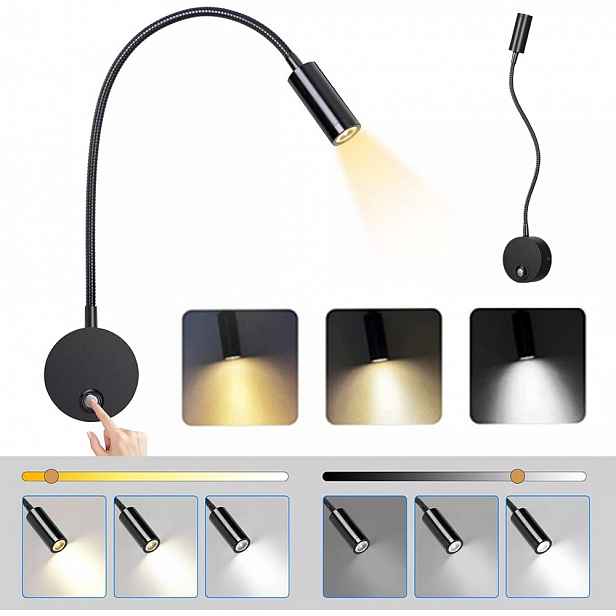 Led Nástěnné Svítidlo Lampa Na Čtení Noční Lampa 3 Barvy Flexibilní 360°