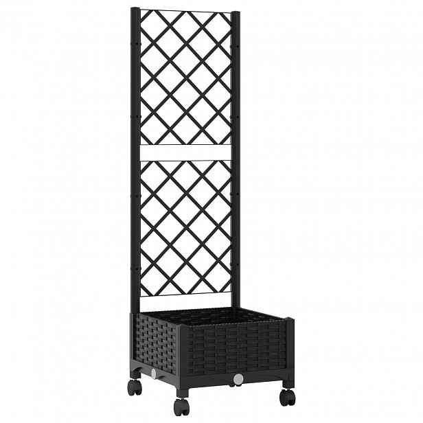 vidaXL Zahradní truhlík s treláží a koly Černá 40 x 40 x 131,5 cm PP