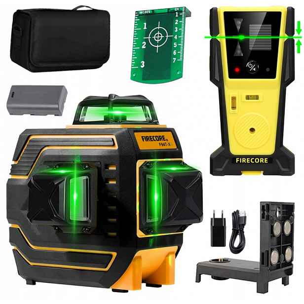 Robustní Laserová Vodováha Firecore F94T-XG, Zelený Paprsek IP65 Detektor