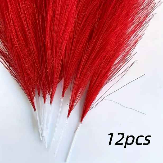 TEMU 12ks různobarevných umělých rákosí, umělá tráva pampas/dekorace pampas/, nažloutle hnědá, růžová, tmavě modrá, červená/vhodné pro vánoční a jiné