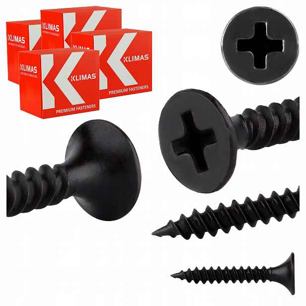 Šrouby do sádrových desek Gk do kovu 3,5x25mm 4000 ks Černé Klimas Ksgm