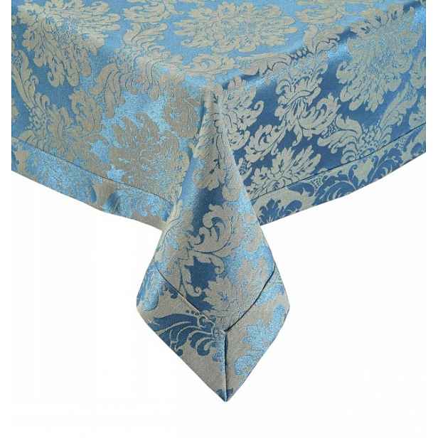Tyrkysový ubrus 130x220 ornamenty elegantní dekorativní, odolný vůči skvrnám