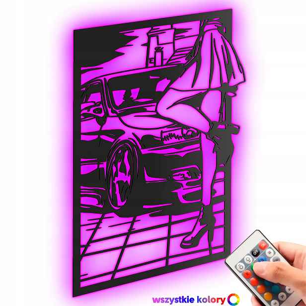 Dřevěný 3D obraz Auto a dívka Dekorace Dárek Noční Lampa Led