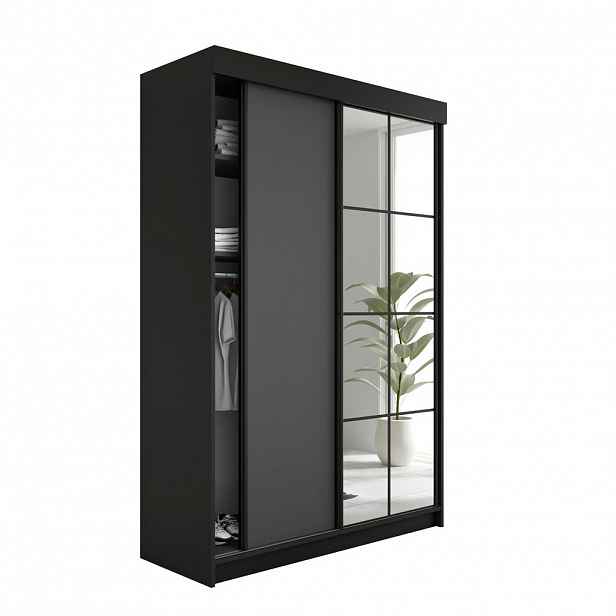 Kier Furniture POSUVNÁ ŠATNÍ SKŘÍŇ LAMARO - 138x205x59 - Černá & Grafitová