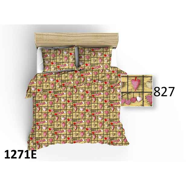 Povlečení bavlněné 140x200 1271E srdce béžové Extrapościel