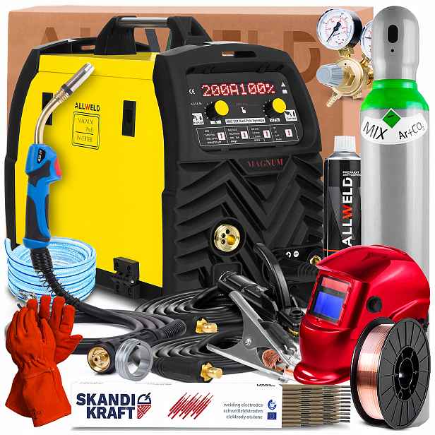 Svařovací Stroj Magnum Mig 222 Dual Puls Synergie 230V 200A Tig DC Lift Mma 2T/4T