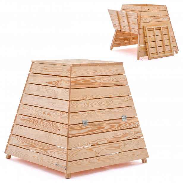 Dřevěný kompostér na zahradní kompost Pyramida 400 l s otevírací klapkou