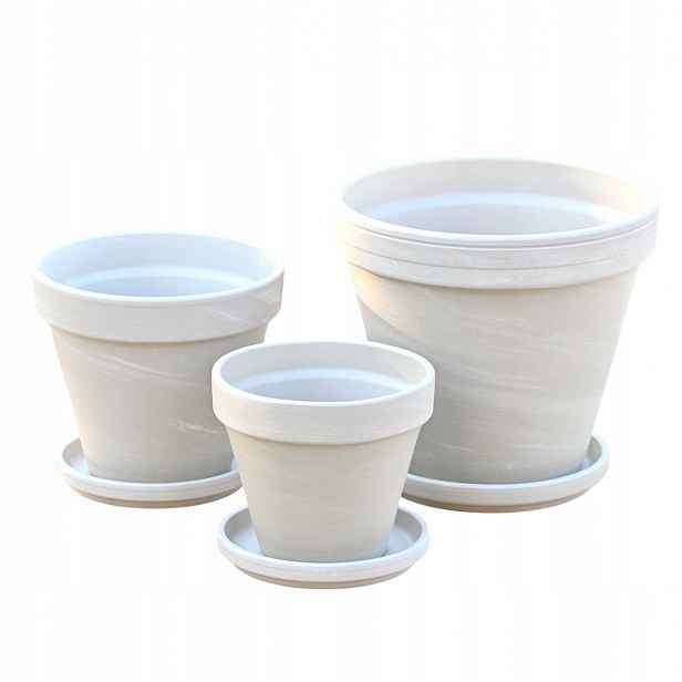 Hliněné květináče Terakota Granit – sada 3 květináčů – 12 cm, 14 cm a 18 cm