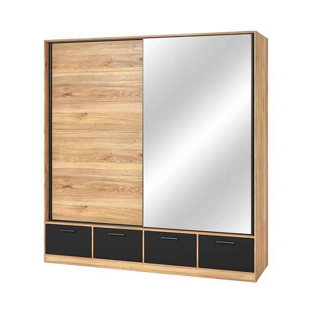 MASSENO ŠATNÍ SKŘÍŇ S POSUVNÝMI DVEŘMI BETTINA, 200/209/61 cm 2dveřová se zrcadlem, dekor dub