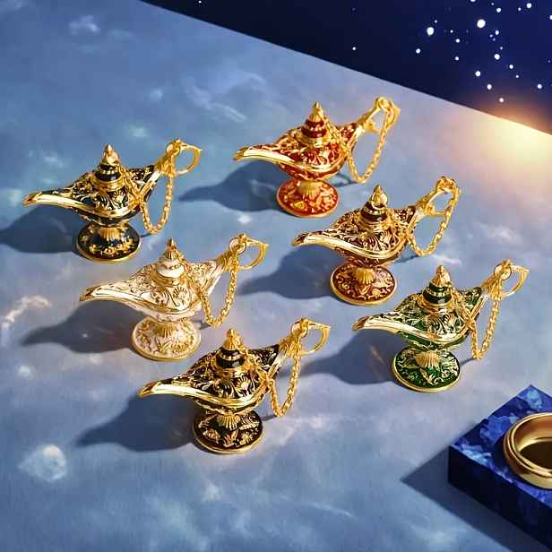 TEMU 6 Elegantních Evropských Mini Soch Aladinových Lamp - Vintage Kovové Zpracování, Bez Potřeby Napájení, Detailní Vyřezávání, Vnitřní/Venkovní