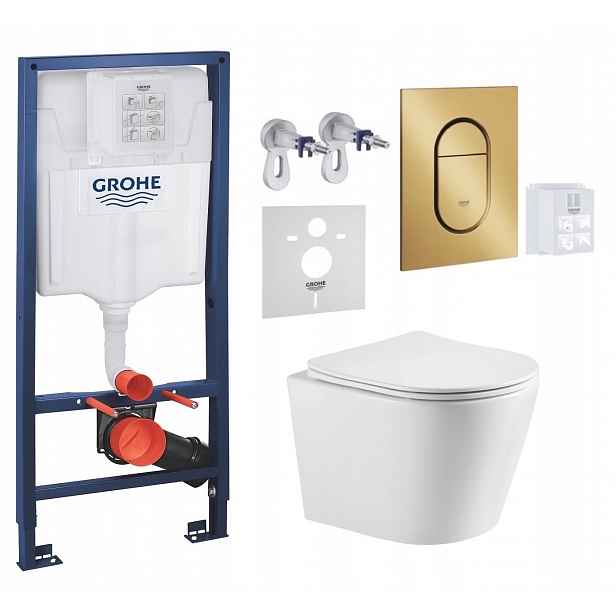 Grohe Wc stojan Rapid s mísou Wc Elanta a tlačítkem zlatý kartáčovaný