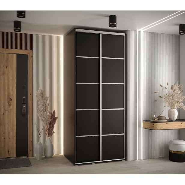 Šatní skříň YVONA 4 - 110/60 cm, černá / stříbrná
