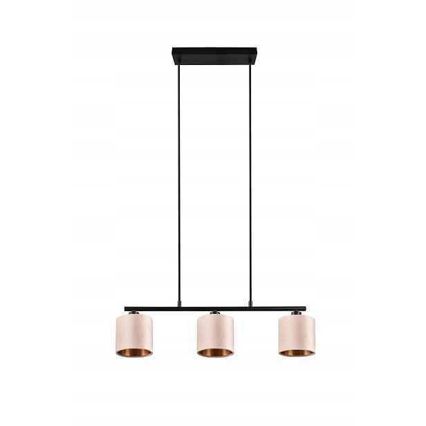 Závěsná lampa podlouhlá, černá, krémové stínidla se zlatým vnitřkem, 3 body Trio