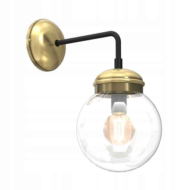 Nástěnná lampa loft mosazná černá skleněná koule průhledná Luminex