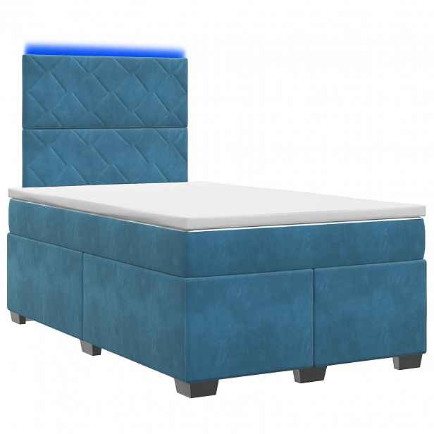 vidaXL Postel boxspring s matrací s LED pásky Modrá 120 x 190 cm Samet