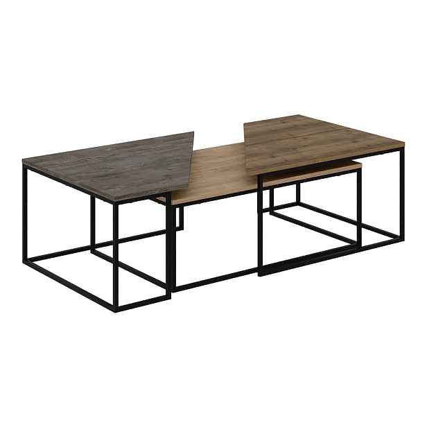 Konferenční stolky v sadě 3 ks s deskou v dekoru ořechového dřeva v přírodní barvě 70x110 cm Titan – Marckeric