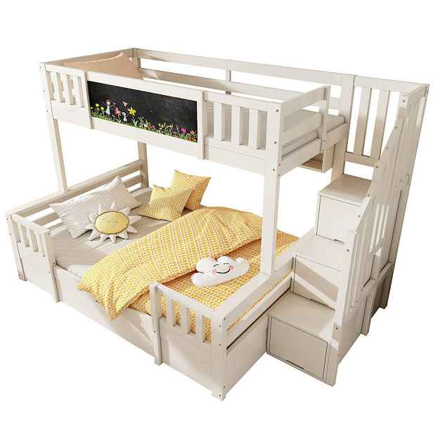 Modenvie PALANDA 253/145/150 cm z masivního dřeva a MDF, bílá, s úložným prostorem