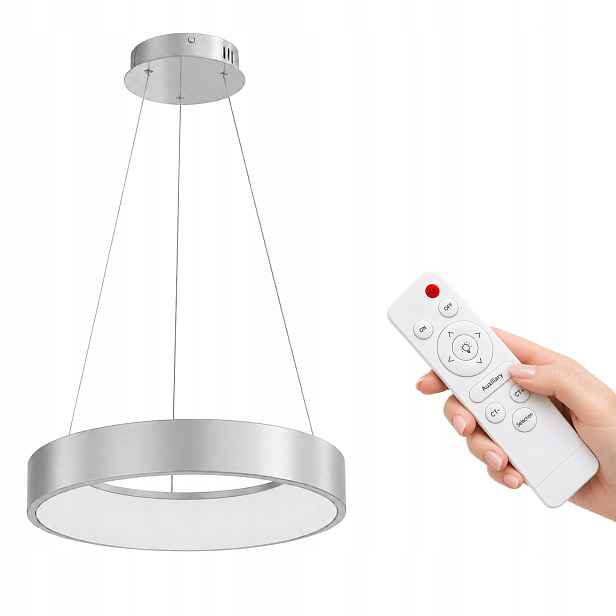 Závěsné Stropní Svítidlo Stříbrný Lustr Kulatý Ring 60 CM 3 Barvy Dálkový Ovladač