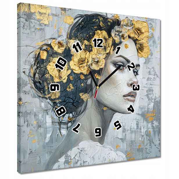 Hodiny 40x40 Dívka se zlatým věncem