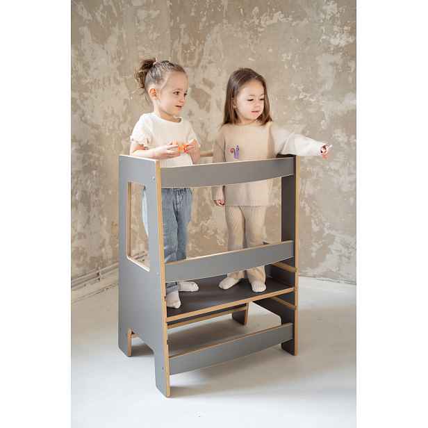 Kitchen Helper Double Učící Věž Pro Sourozence šedý