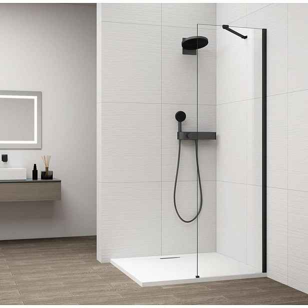 Polysan Esca - Sprchová stěna Walk-In 40x210 cm, Antidrop, sklo čiré/matná černá ES1040-02