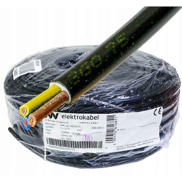 Kabel Omy 3x0,75 300/300V Lanko Cu černé 100 m