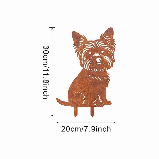 TEMU [2D Plochý] Vintage Zahradní Kolík z Rezavého Yorkshire Terrier, Dekorace na Dvůr Yorkshire Terrier, Venkovní Soška Zvířete z Rezavého , Vtipný