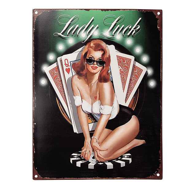 Černá antik nástěnná kovová cedule Lady Luck - 25*1*33 cm Clayre & Eef