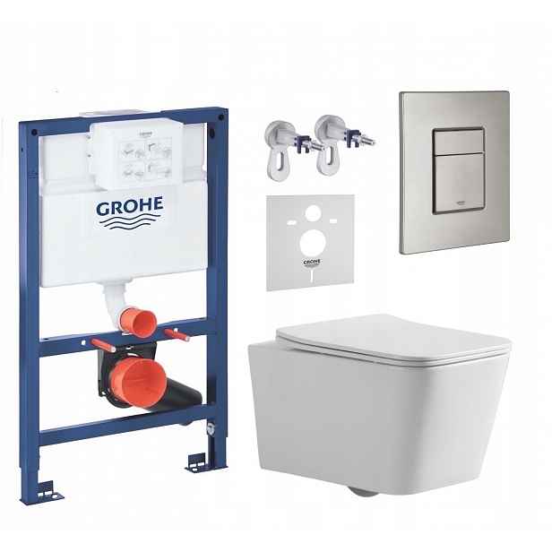 Sada Wc Grohe 820 mm s mísou Wc Imprese Bilovec a tlačítkem ocel matná