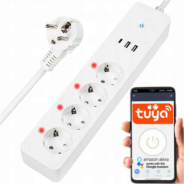 Inteligentní Síťový Prodlužovací Kabel Zásuvková Lišta Wifi Tuya 3 m Bílý Usb
