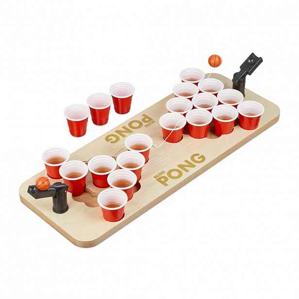 Relaxdays HRA Přírodní Červená mini Beer Pong s 25 kelímky