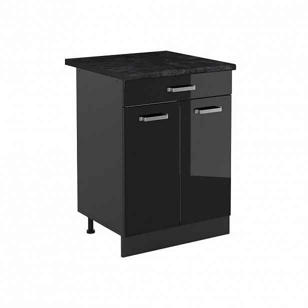 Vicco SPODNÍ SKŘÍŇKA KUCHYŇSKÉ LINKY R-Line, Černý vysoký lesk/Antracit, 60 cm se zásuvkou pracovná doska antracitová