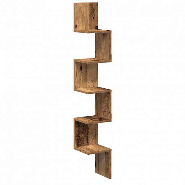 vidaXL Nástěnná rohová police old wood 20 x 20 x 127,5 cm kompozit
