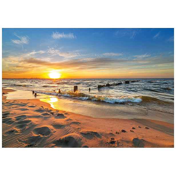 Fototapeta Západ slunce Moře Pláž Relax zlaté odstíny 200x140 lepidlo