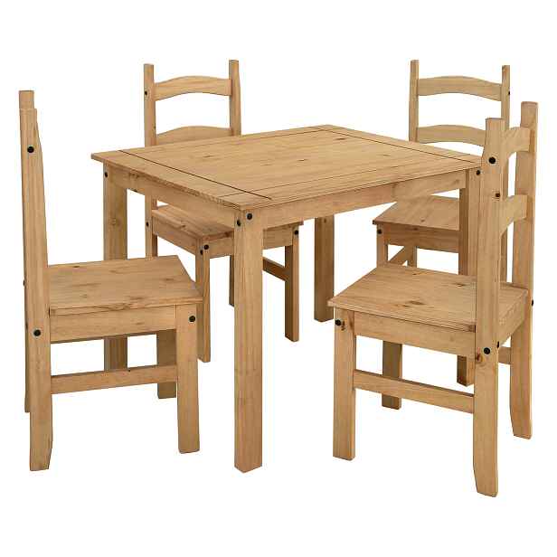Jídelní set PIMBOW stůl 100x80 cm + 4 židle, masiv borovice, vosk