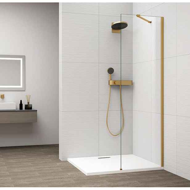Polysan Esca - Sprchová stěna Walk-In 40x210 cm, Antidrop, sklo čiré/matná zlatá ES1040-04