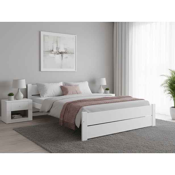 Postel IKAROS DOUBLE 180 x 200 cm, bílá Rošt: S laťkovým roštem, Matrace: Matrace Deluxe 10 cm