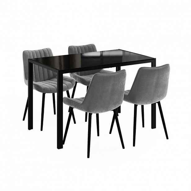 Vicco JÍDELNÍ STŮL SESTAVA Grand, Černá, 120 x 70 cm se 4 židlemi (šedé)