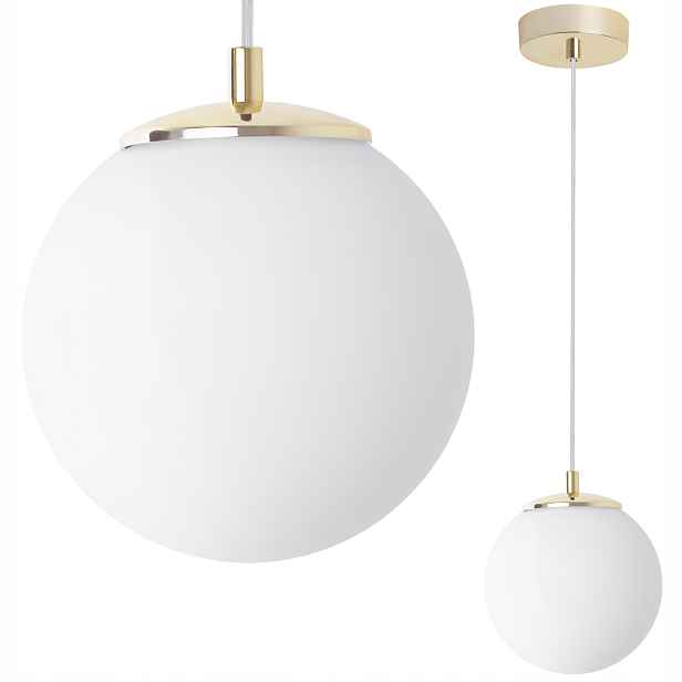 Závěsná Stropní Lampa Lustrová, Bílá Skleněná Koule, Zlatá 1XE14