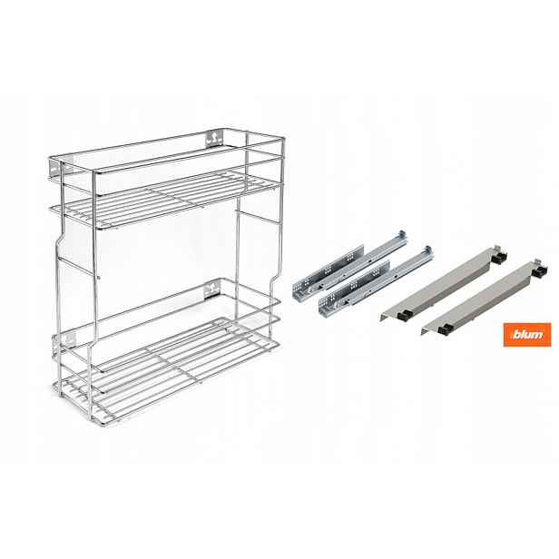 Cargo do levé skříňky 25 cm 250 Efekt Chrom 2p s tlumením dovírání Blum s plným výsuvem
