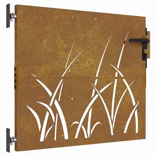 vidaXL Zahradní branka 85 x 75 cm z cortenové oceli, design s trávou