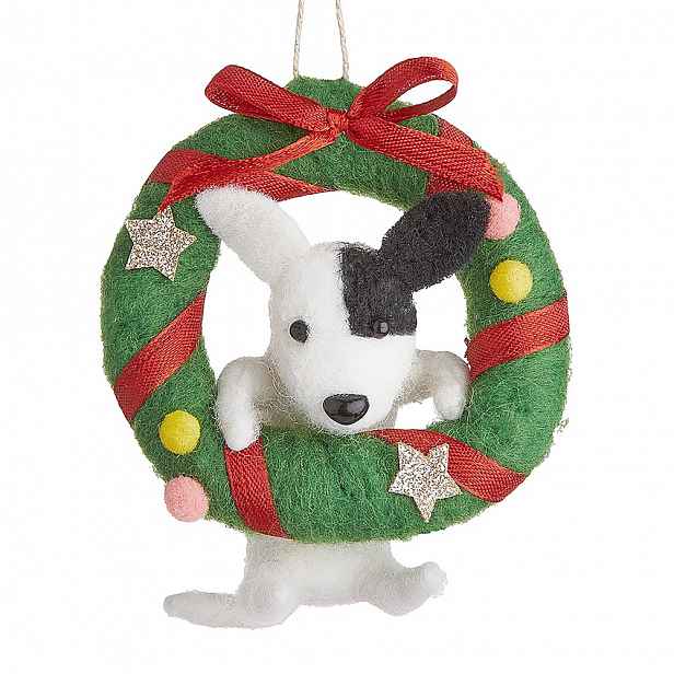 HANG ON Plstěná ozdoba pes s adventním věncem