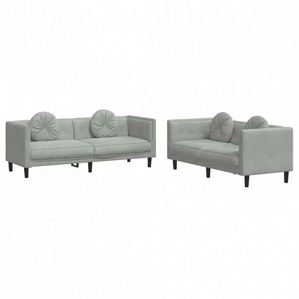 vidaXL 2dílná sedací souprava s polštáři světle šedá samet