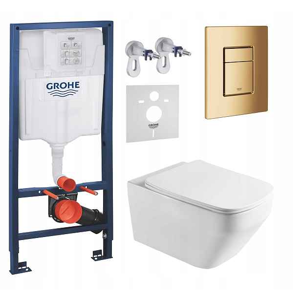 Podomítkový Wc set Grohe s mísou Naron Tornado a zlatým tlačítkem